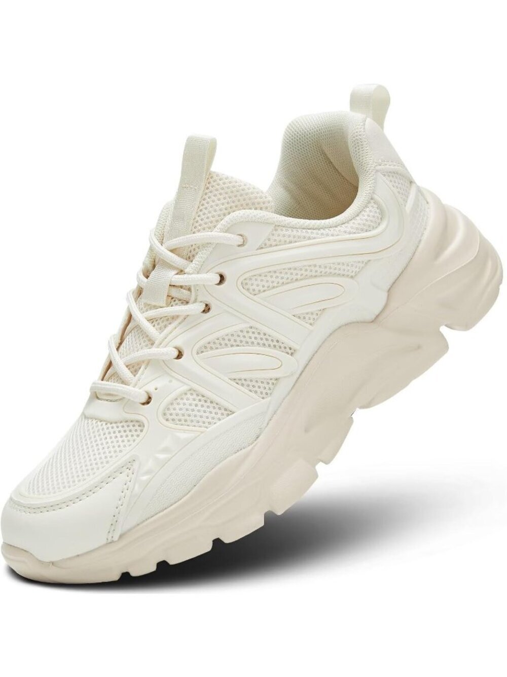 Women's Beige Ladies Walking Comfor Breathable Soft Sole Tennis Sneaker Shoes